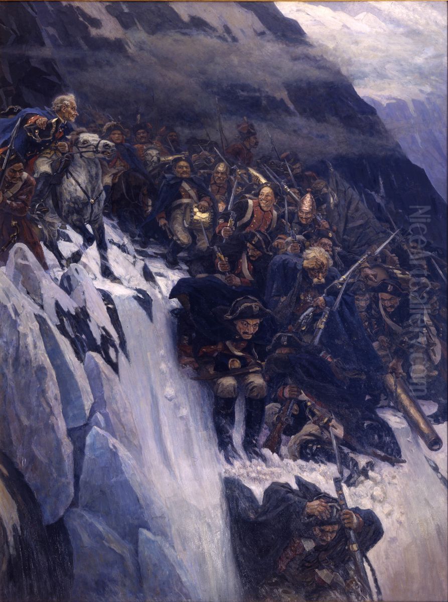 Suvorov Crossing the Alps in 1799 Oil Painting by Vasily Surikov