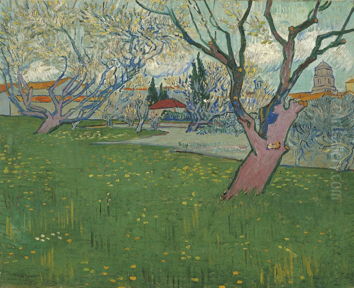 Bloeiende boomgaarden, gezicht op Arles Oil Painting by Vincent Van Gogh
