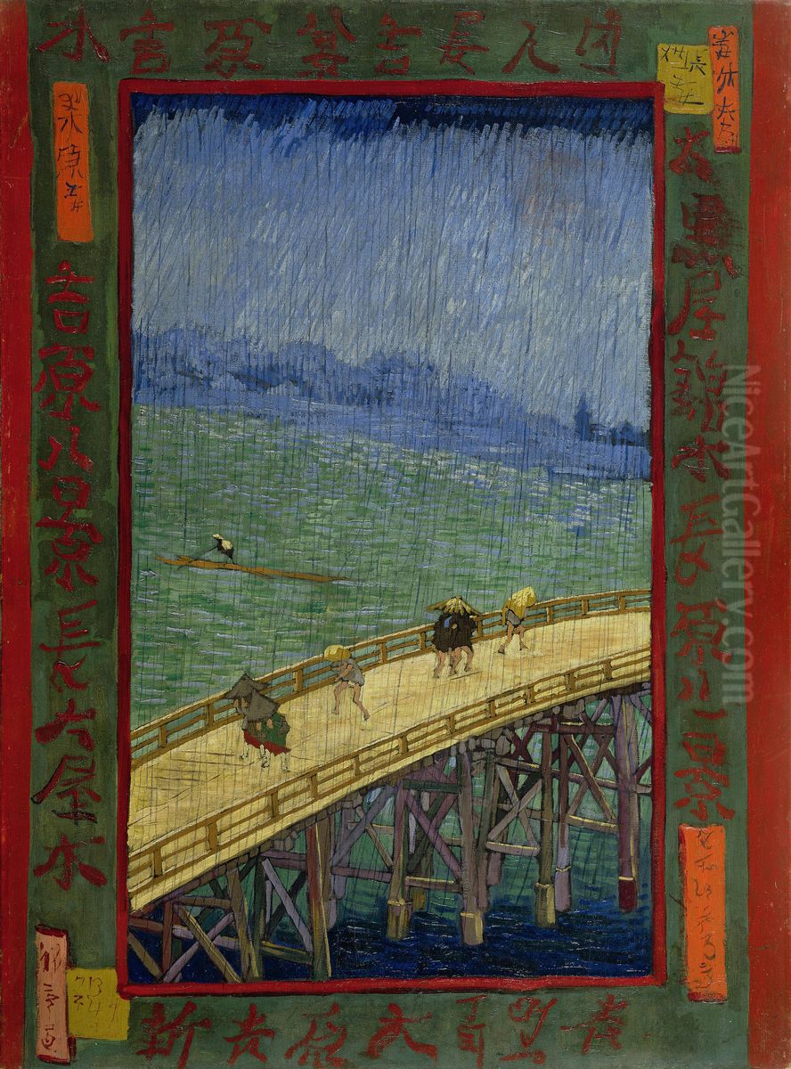 Bridge in the rain (after Hiroshige) Oil Painting by Vincent Van Gogh