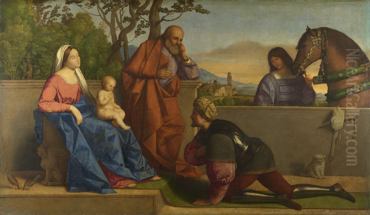 A Warrior adoring the Infant Christ and the Virgin Oil Painting by Vincenzo di Biagio Catena