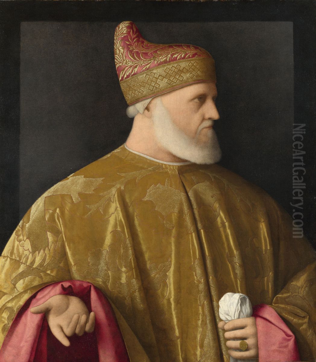 Portrait of the Doge, Andrea Gritti Oil Painting by Vincenzo di Biagio Catena