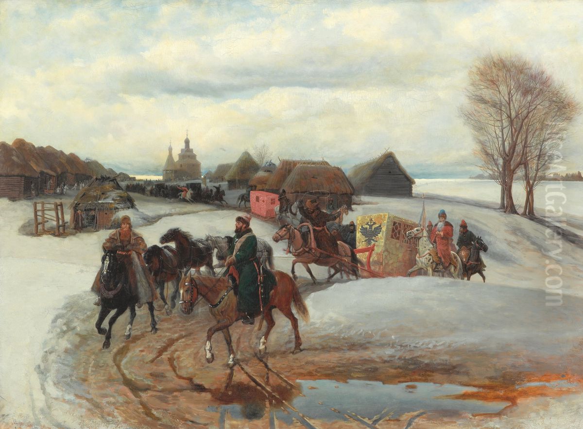 The Spring Pilgrimage of the Tsarina, under Tsar Aleksy Mihailovich Oil Painting by Vyacheslav Schwarz
