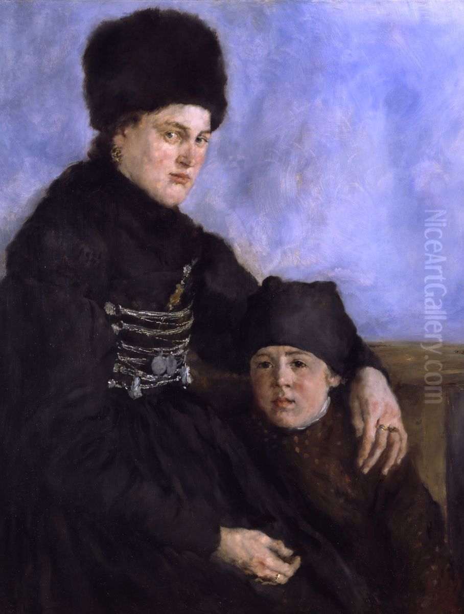 Dachau Woman and Child Oil Painting by Wilhelm Leibl