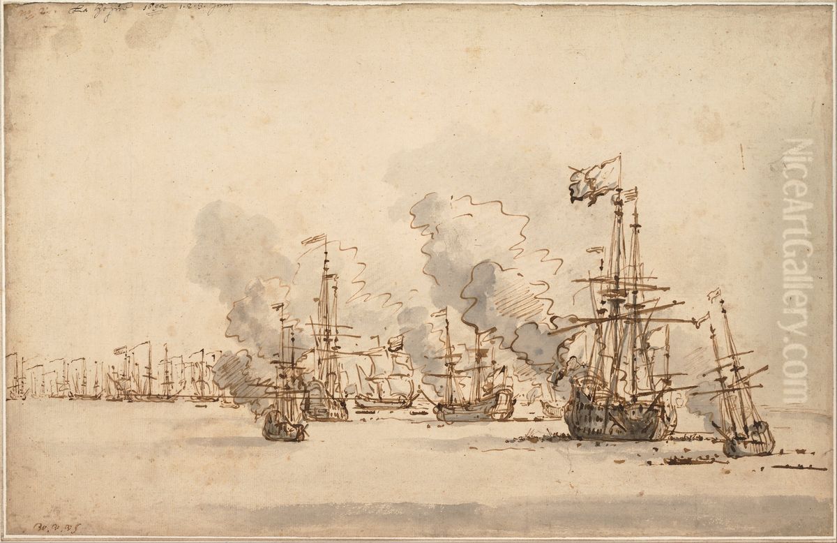 The Sea Battle at la Hogue Oil Painting by Willem van de Velde the Younger