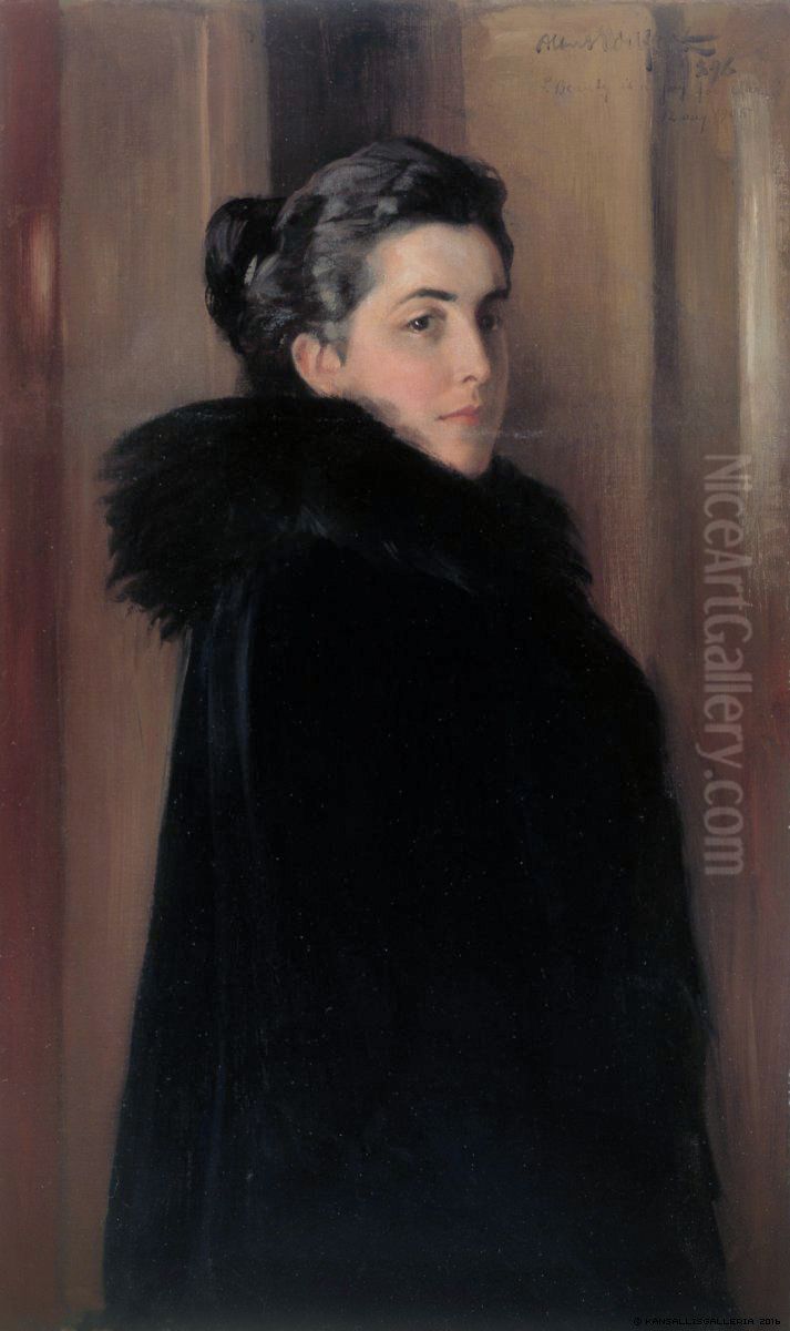 Portrait of the Artist's Wife Ellan Edelfelt Oil Painting by Albert Edelfelt