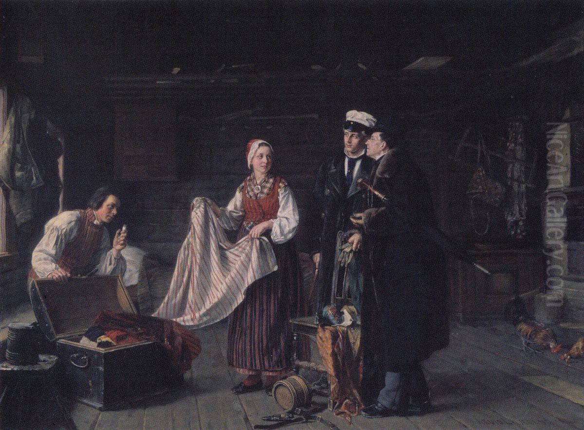 Buying National Dresses at Sakyla Oil Painting by Arvid Liljelund
