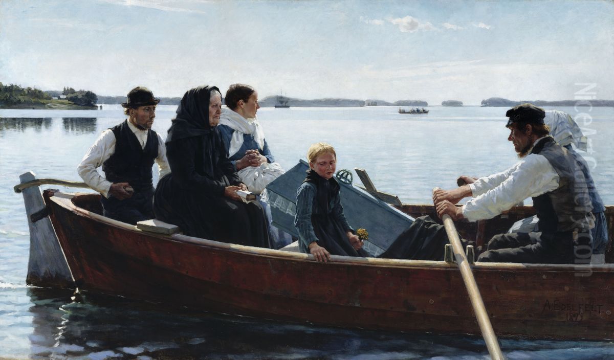 Conveying the Child's Coffin / A Child's Funeral Oil Painting by Albert Edelfelt