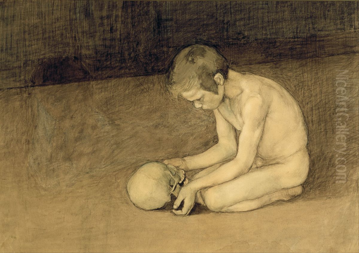 Boy with Skull Oil Painting by Magnus Enckell