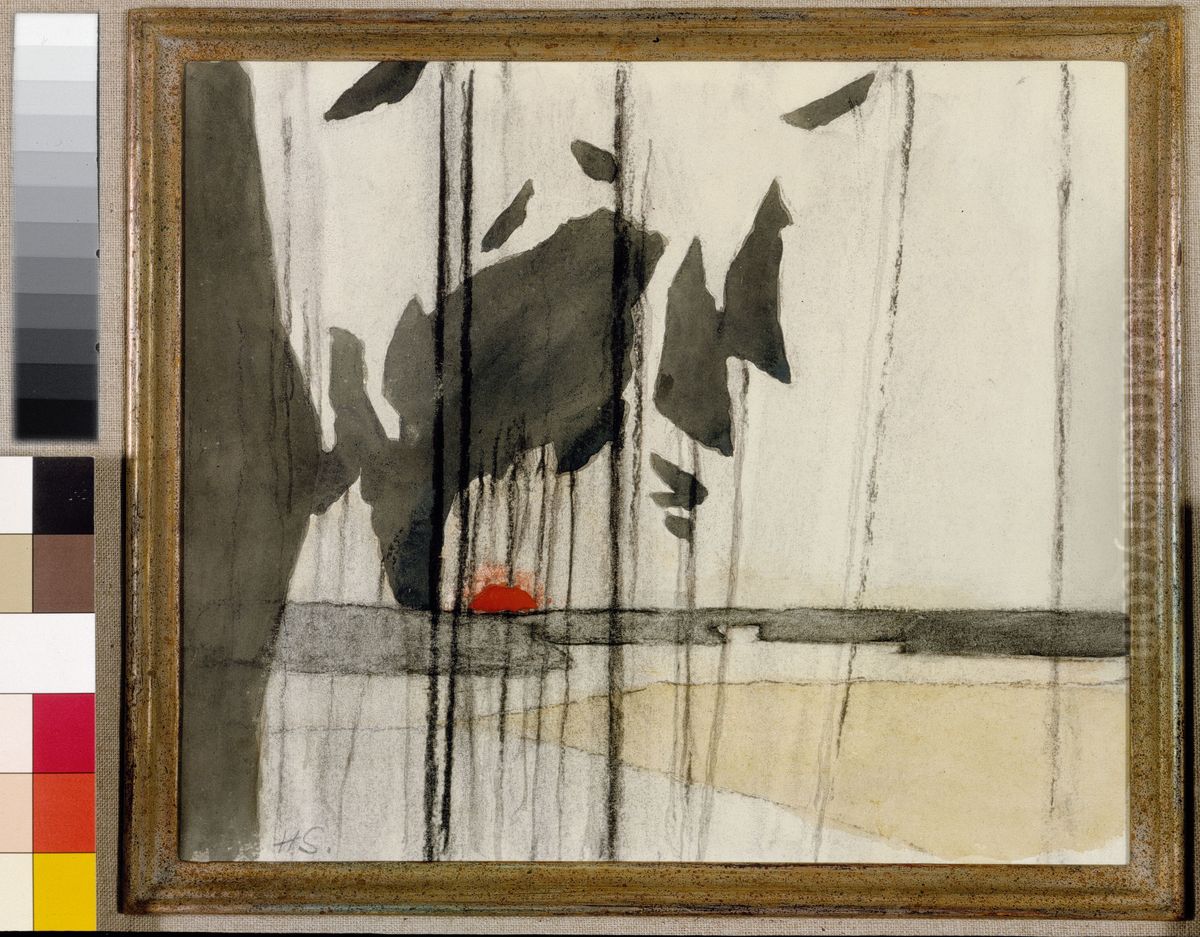 Trees and Sunset, Hiidenvesi Oil Painting by Helene Schjerfbeck