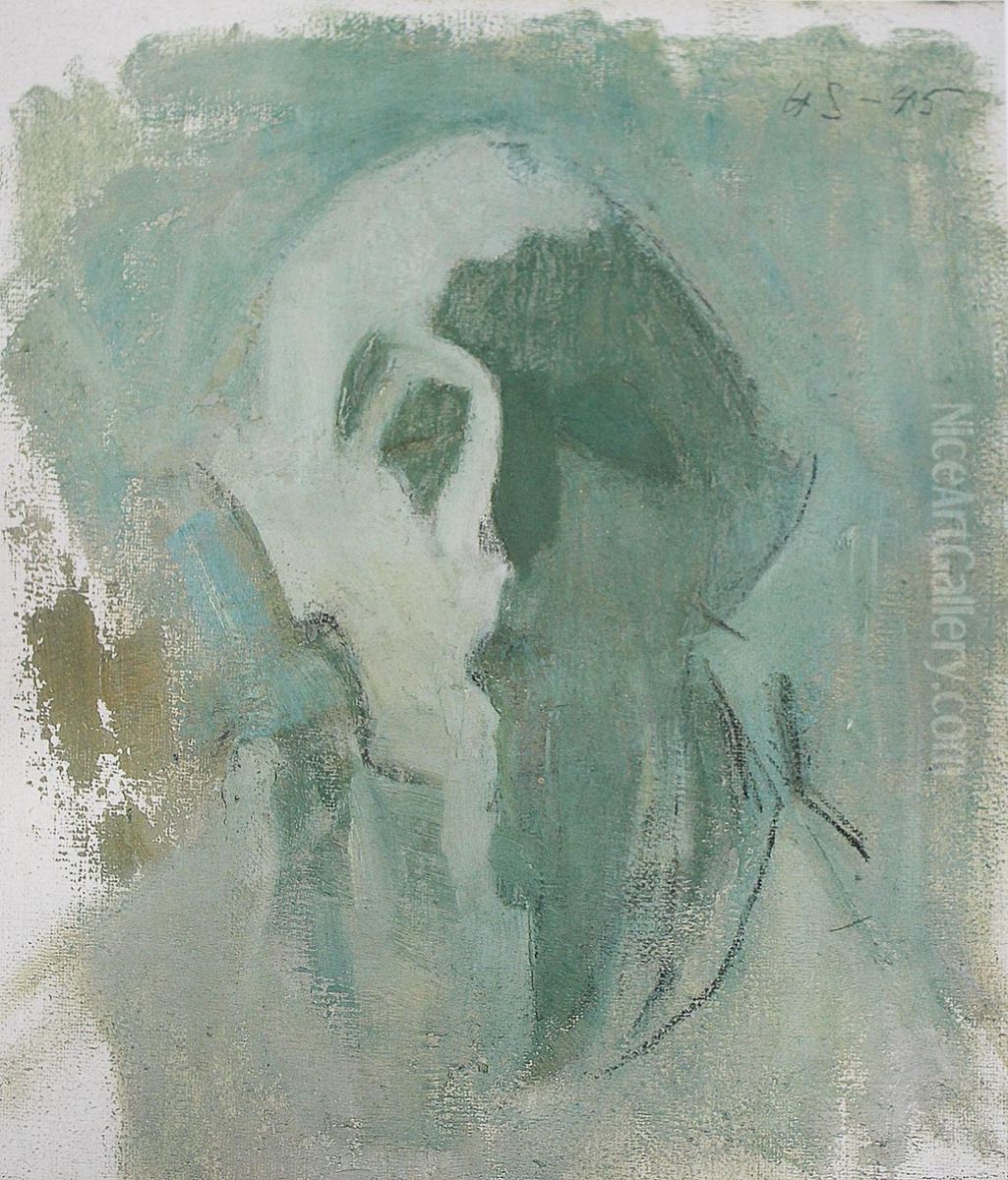 Self-Portrait, Light and Shadow Oil Painting by Helene Schjerfbeck