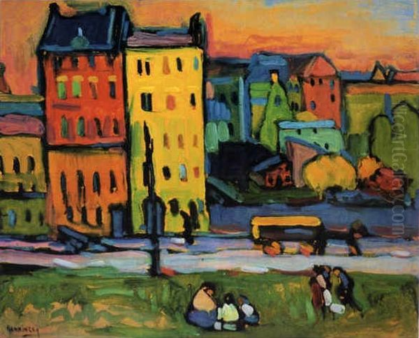 Houses in Munich Oil Painting by Wassily Kandinsky