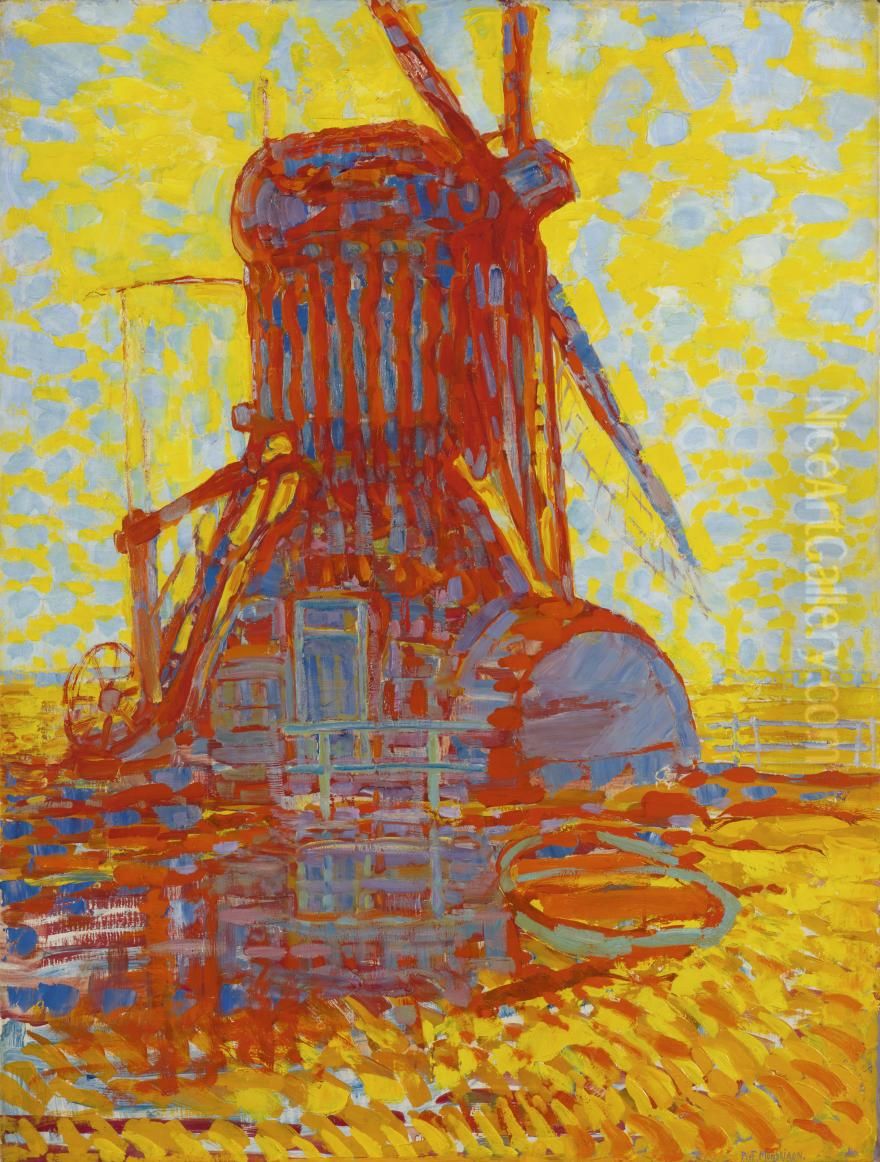 Molen; Molen bij zonlicht Oil Painting by Piet Mondrian