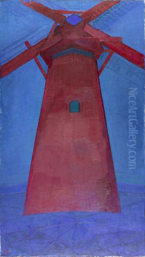 Molen; De rode molen Oil Painting by Piet Mondrian