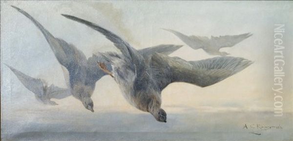 Ducks Oil Painting by Alexandre de Riquer