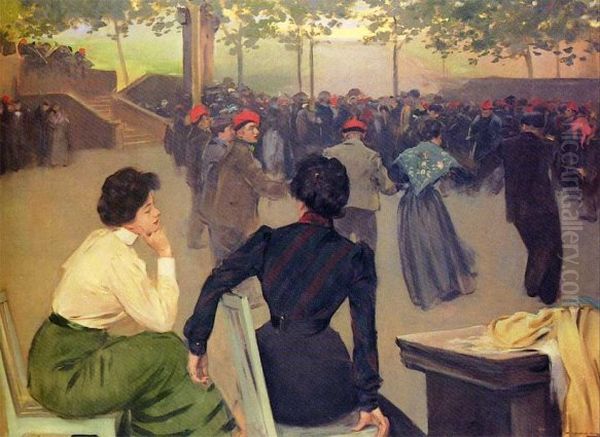 Sardanes a la font de Sant Roc a Olot Oil Painting by Ramon Casas