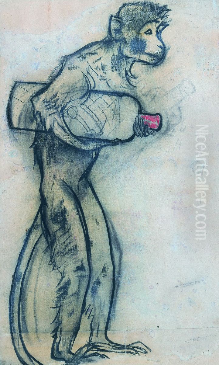 Esbos per a l'anunci de l'Anis del mono Oil Painting by Ramon Casas