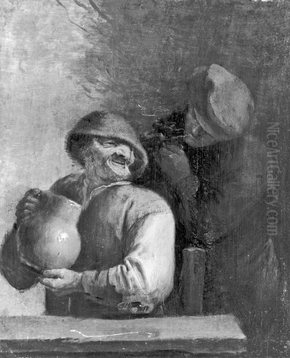 Two Peasants in an Inn Oil Painting by Adriaen Brouwer