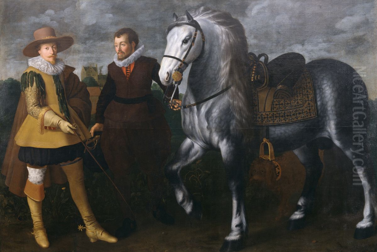 Prince Maurits with His Horse and Groom Oil Painting by Adriaen van Nieulandt the younger