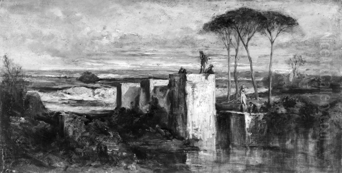 Sunset, Tombs Near Cairo Oil Painting by Alexandre-Gabriel Decamps