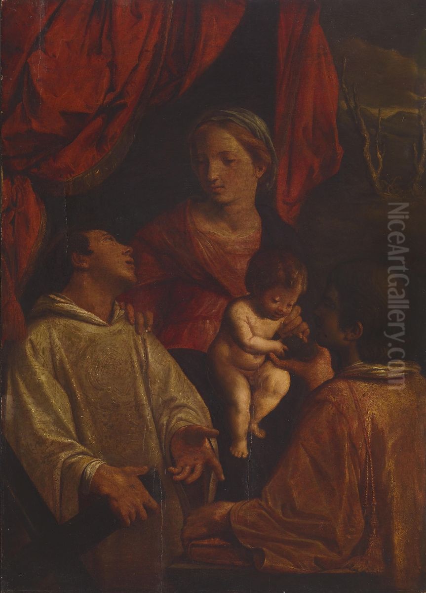 Madonna and Child with St. Lawrence and St. Stephen Oil Painting by Angelo Caroselli