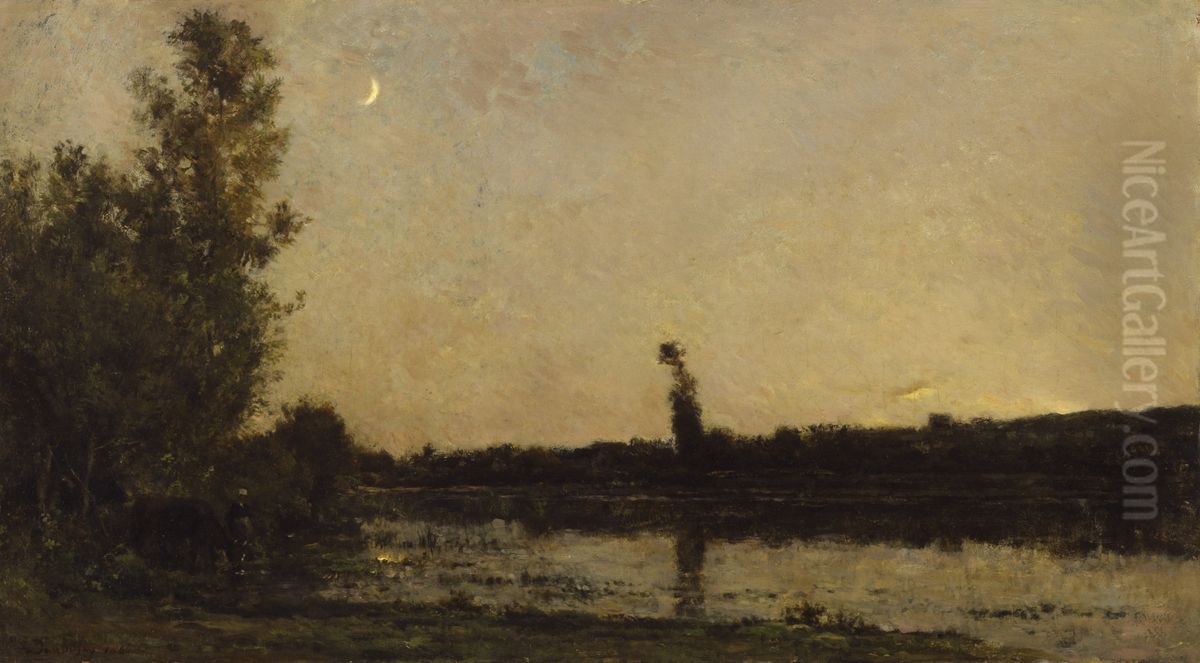Twilight Oil Painting by Charles-Francois Daubigny