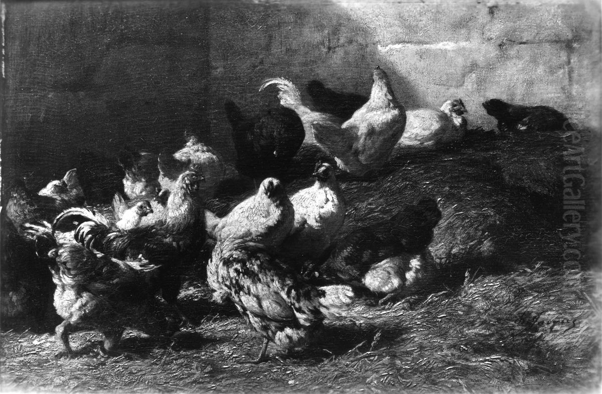 Chickens Oil Painting by Charles Jacque