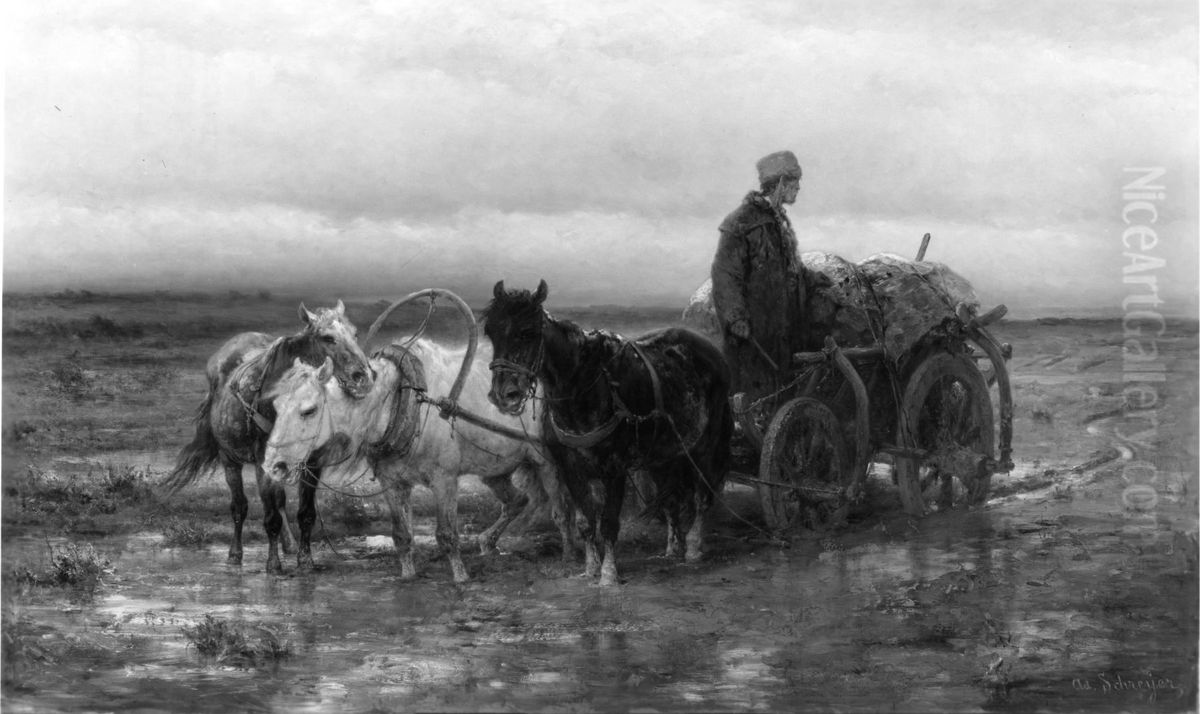 The Plains of Hungary Oil Painting by Adolf Schreyer