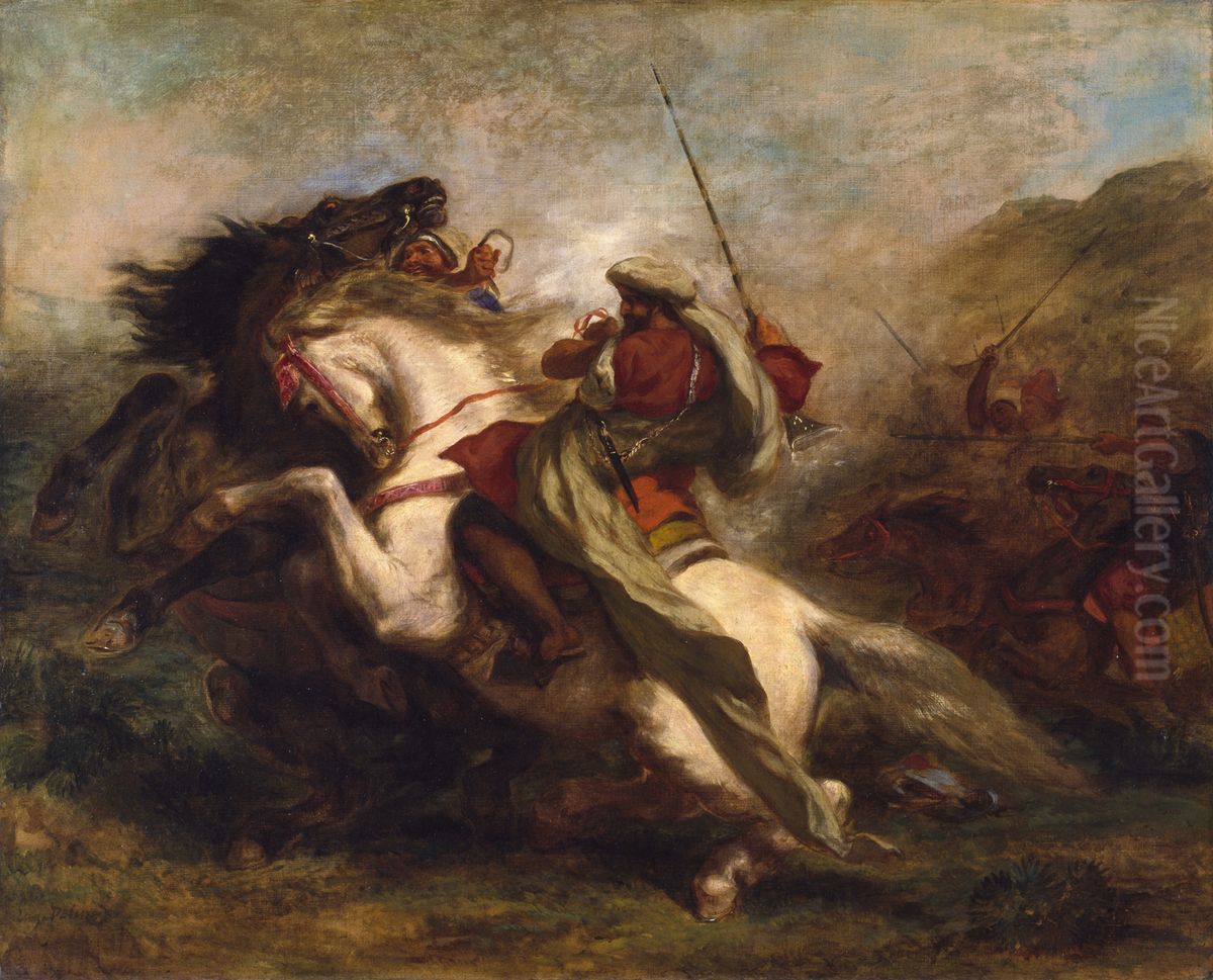 Collision of Moorish Horsemen Oil Painting by Eugene Delacroix
