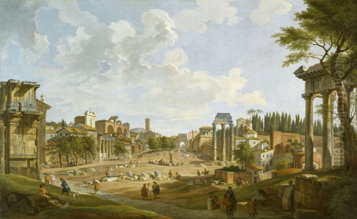View of the Roman Forum Oil Painting by Giovanni Paolo Panini