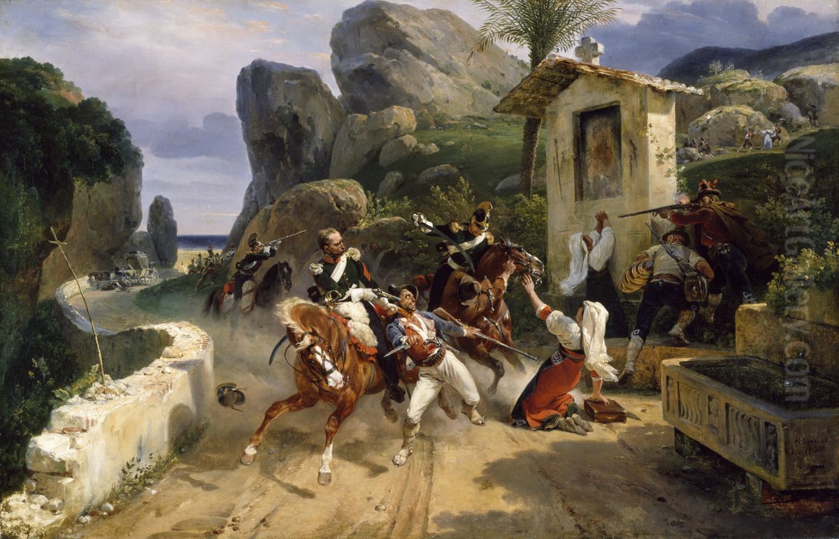 Italian Brigands Surprised by Papal Troops Oil Painting by Horace Vernet