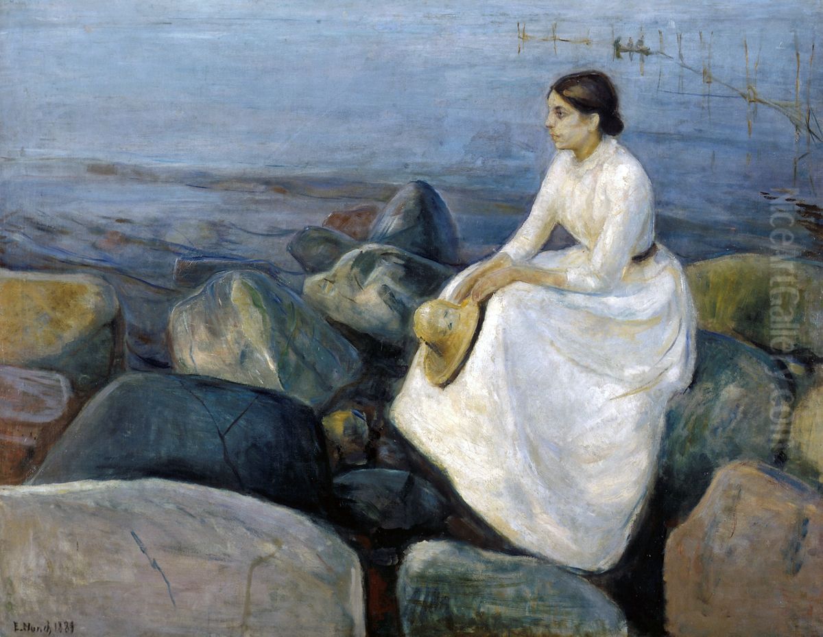 Summer night, Inger on the beach Oil Painting by Edvard Munch
