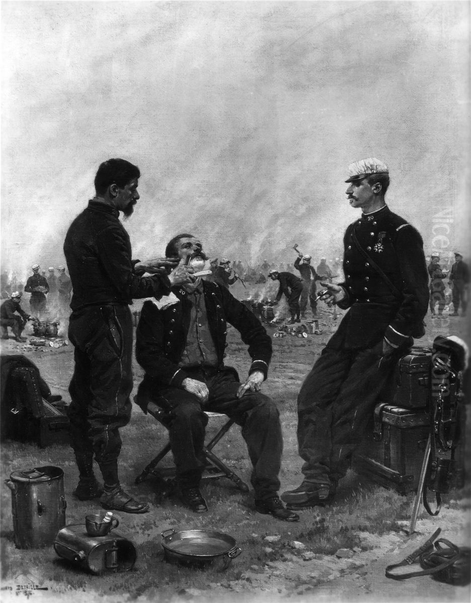 The Camp Barber Oil Painting by Edouard Detaille