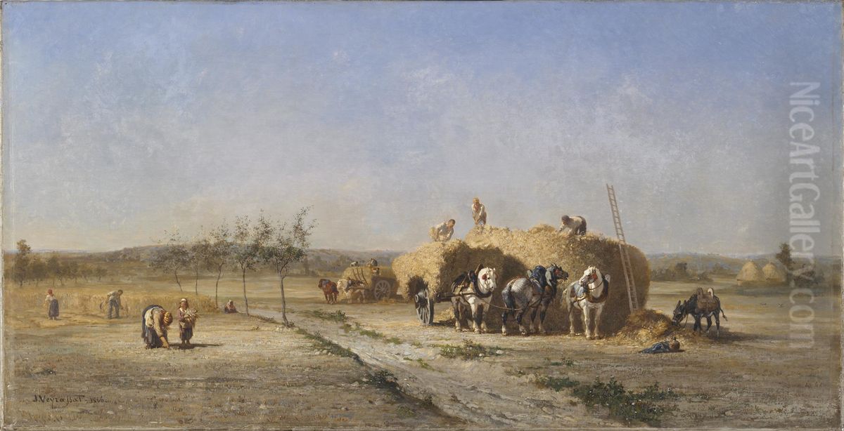 Harvest Scene Oil Painting by Jules Jacques Veyrassat