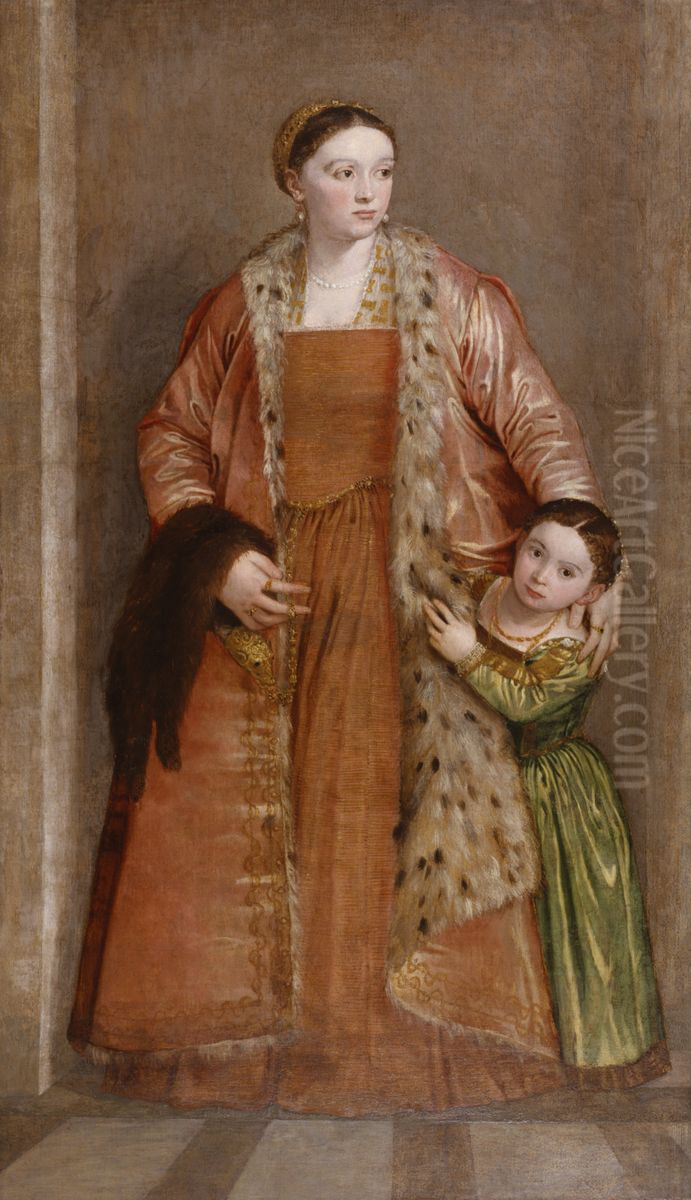Portrait of Countess Livia da Porto Thiene and her Daughter Deidamia Oil Painting by Paolo Veronese (Caliari)