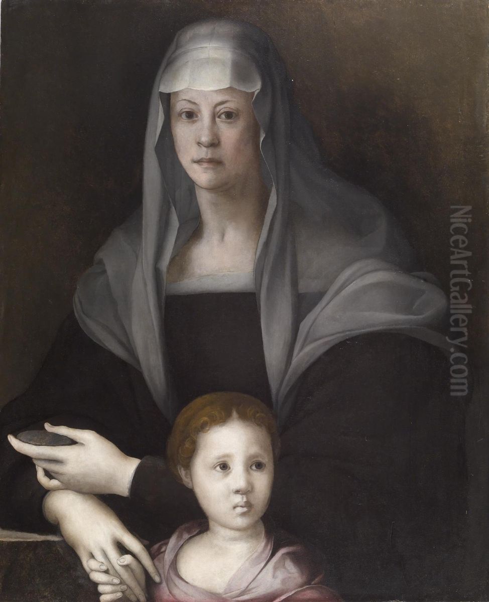 Portrait of Maria Salviati de' Medici with Giulia de' Medici Oil Painting by Pontormo