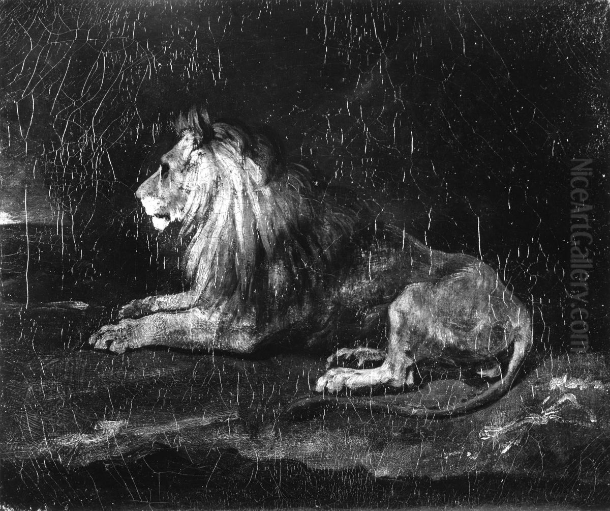 Lion in Repose Oil Painting by Theodore Gericault