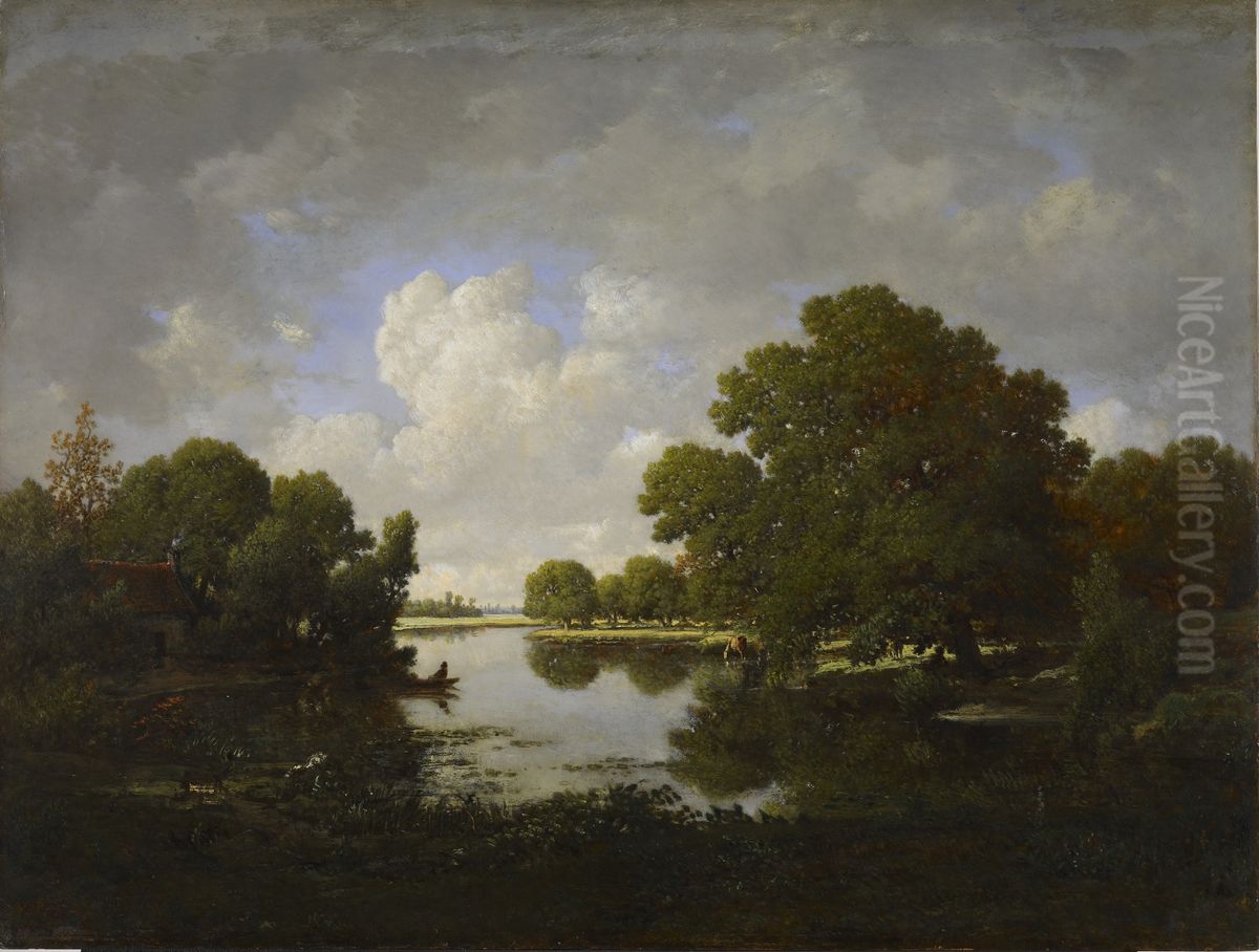 The Banks of the Bouzanne River Oil Painting by Theodore Rousseau
