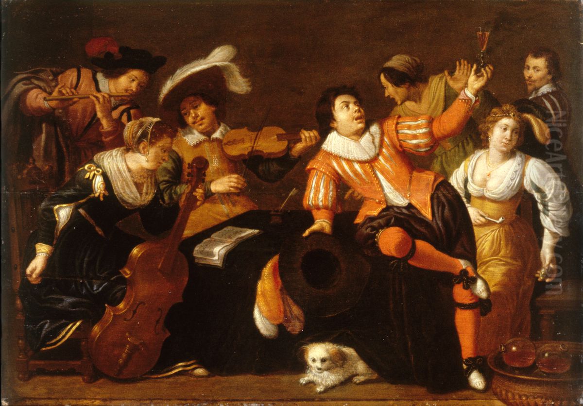 Merry Company Oil Painting by Jan van Bijlertand workshop