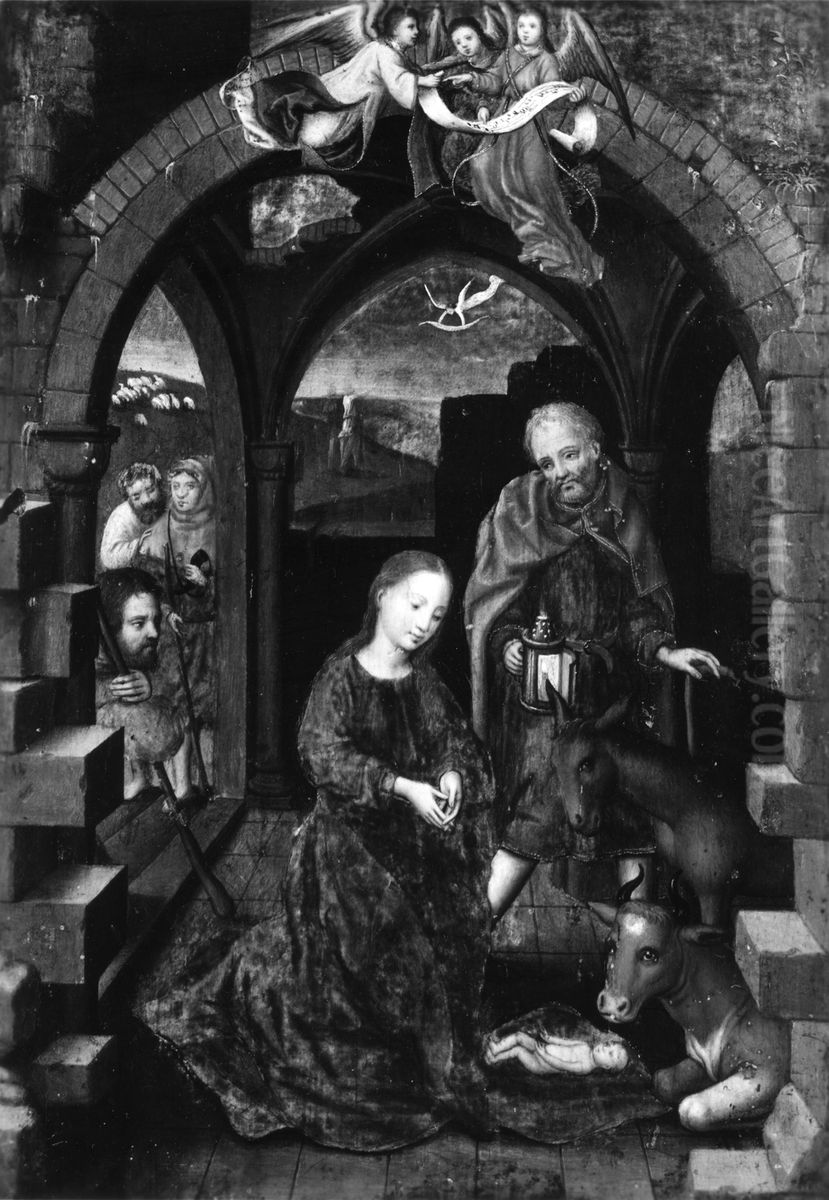 The Nativity with the Adoration of the Shepherds Oil Painting by Martin Schongauer