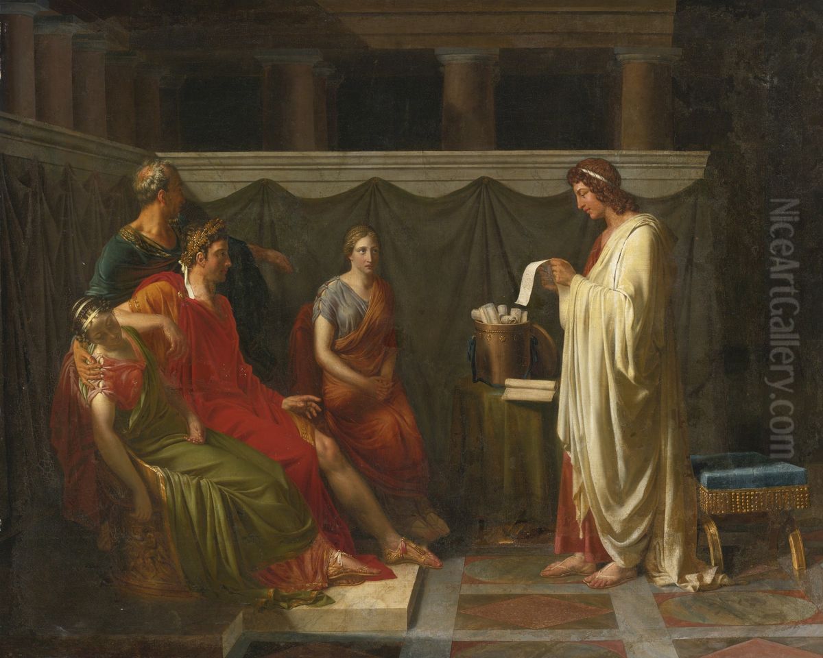 Virgil reading his Aeneid to Augustus Oil Painting by Jean-Bruno Gassies