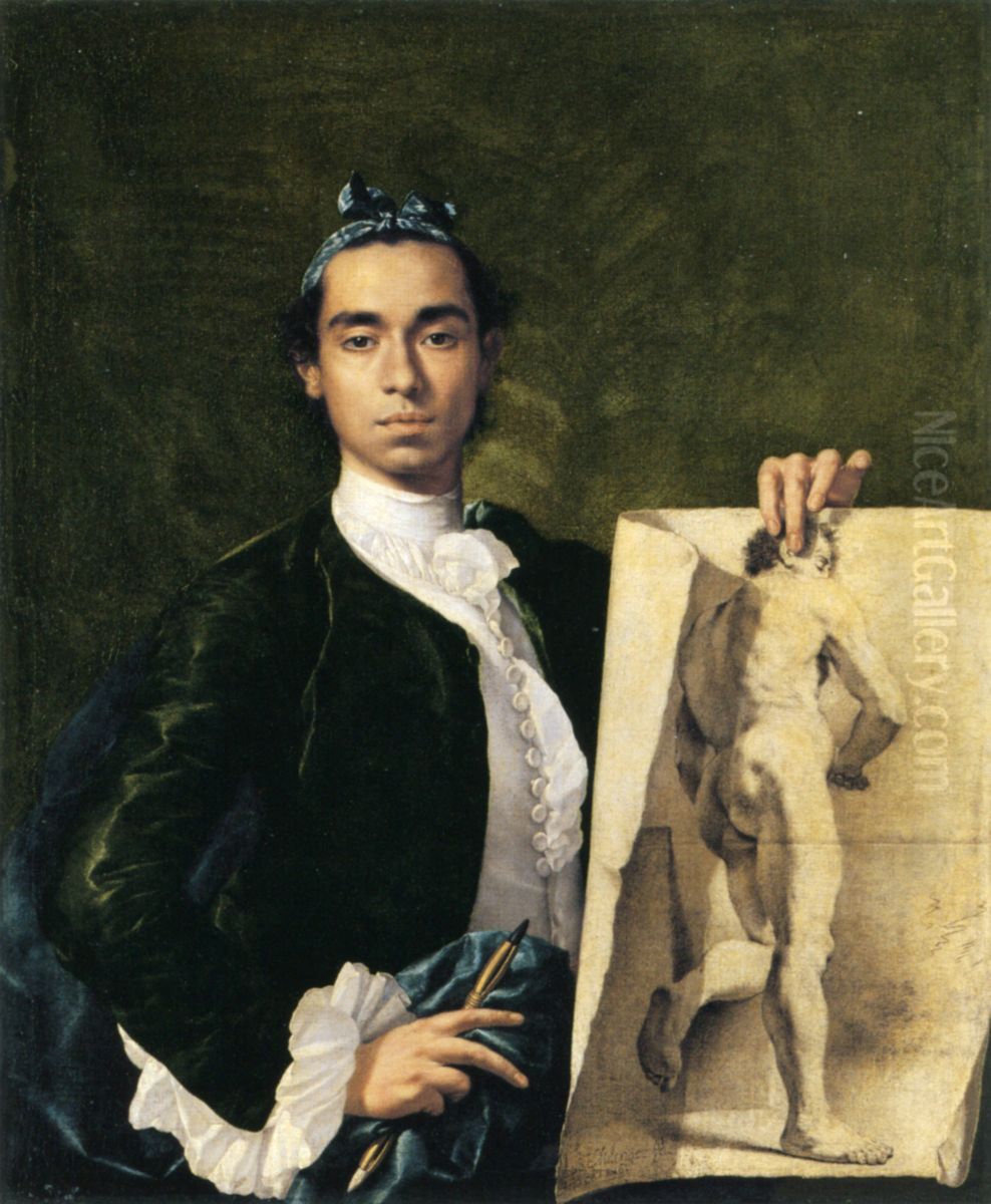 Portrait de l'artiste tenant une academie Oil Painting by Luis Egidio Melendez