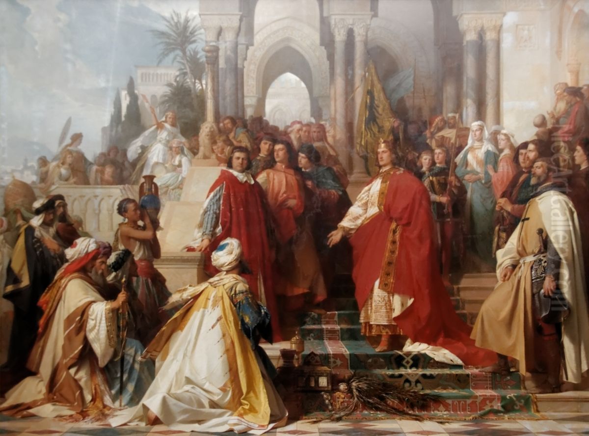 The Court of Emperor Frederick II in Palermo Oil Painting by Arthur von Ramberg