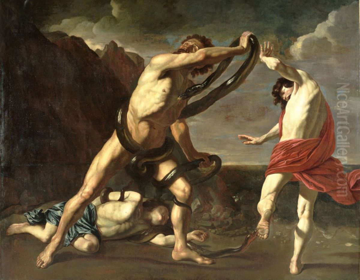 Laocoon and his sons being strangled by serpents. Oil Painting by Pieter Soutman