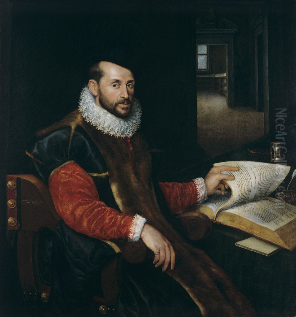 Portrait d'homme assis feuilletant un livre Oil Painting by Lavinia Fontana