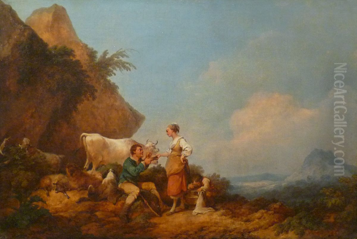La Petite Laitiere ou la Tasse de lait volee Oil Painting by Philip James de Loutherbourg