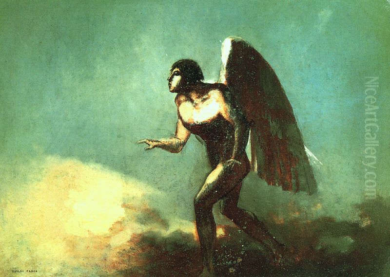 The Winged Man (The Fallen Angel) Oil Painting by Odilon Redon