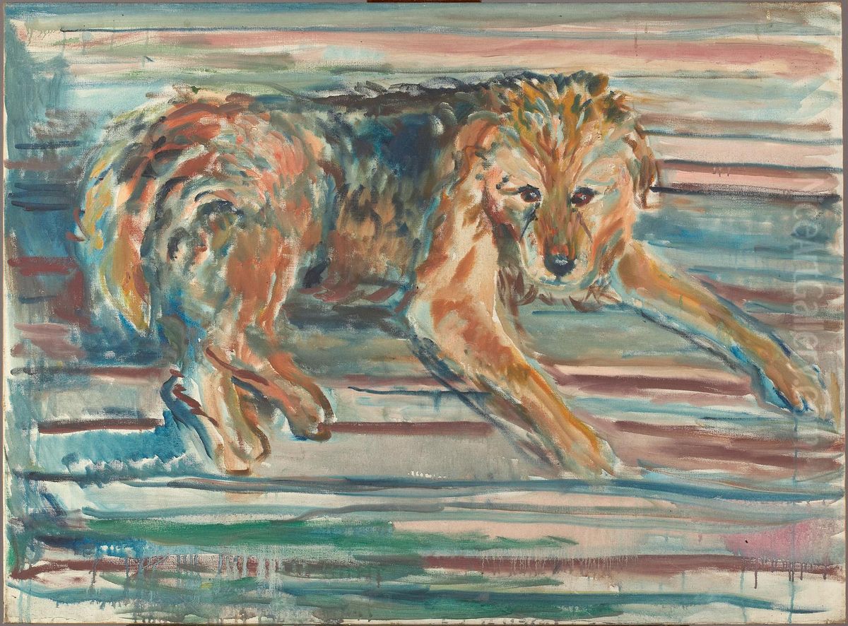 Airdale Terrier Oil Painting by Edvard Munch