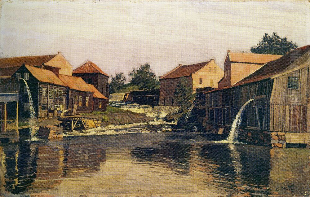 Akerselva by Nedre Foss Oil Painting by Edvard Munch