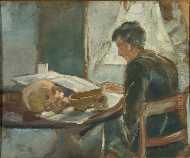 Andreas Munch Studying Anatomy Oil Painting by Edvard Munch