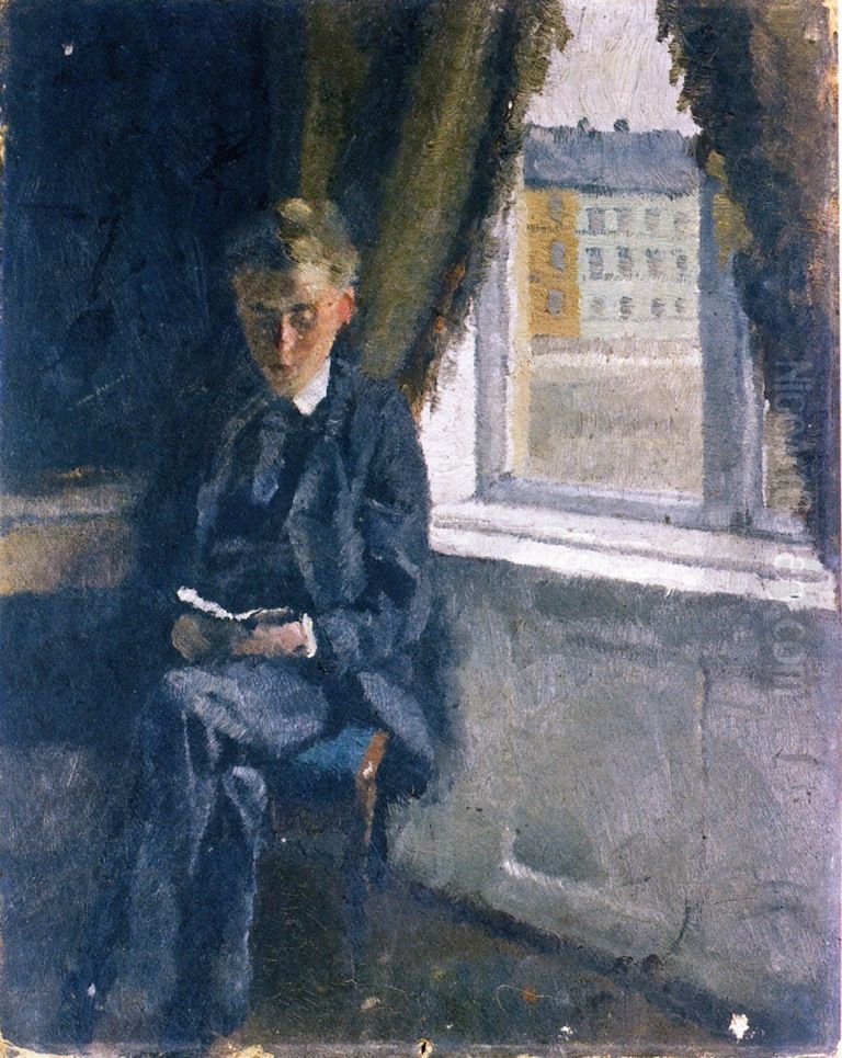 Andreas Reading Oil Painting by Edvard Munch